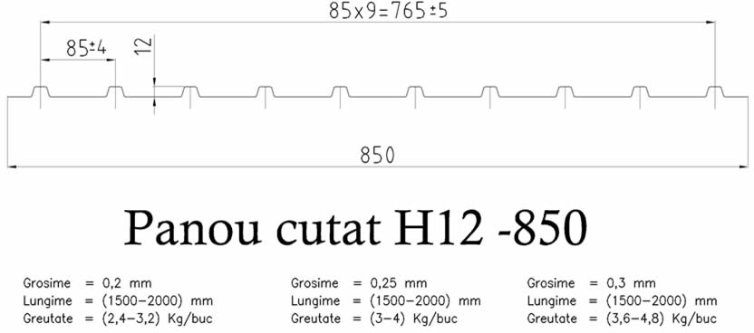 Schita Panout cutat H12 850